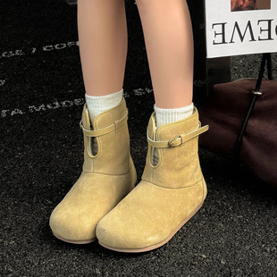 头层牛皮两穿棉鞋2025新款加绒加厚内增高短靴小个子显高雪地靴女