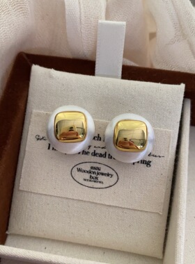 新款白色圆形简洁大方感方形耳环极简百搭款小众设计气质耳钉