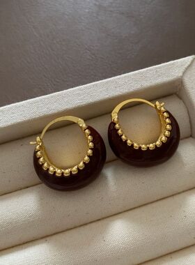 港风复古珐琅滴釉车厘子红耳环法式感独特新款气质耳扣耳饰女