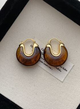 树脂u形简约时尚耳环ins风小众美拉德轻奢耳扣百搭气质感耳饰