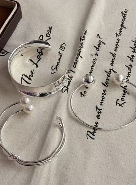 韩国小众轻奢手饰ins感冷淡风开口手镯珍珠配饰圆珠金属饰品