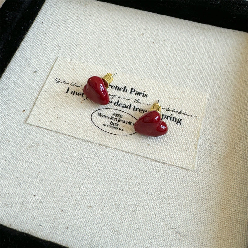 复古红色珐琅爱心耳钉925银针小众感时尚通勤风气质耳环耳饰,饰品/流行首饰/时尚饰品新,耳钉,淘宝优惠券,粉丝福利购,淘宝优惠卷