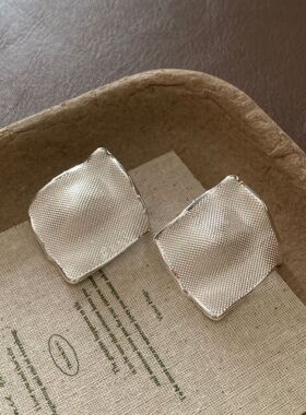 时髦欧美风纹理金属耳钉925银针气质ins风百搭感轻奢夸张耳饰