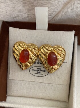 欧美法式夸张金色复古爱心红色珍珠气质大嫂耳环感宫廷耳钉女