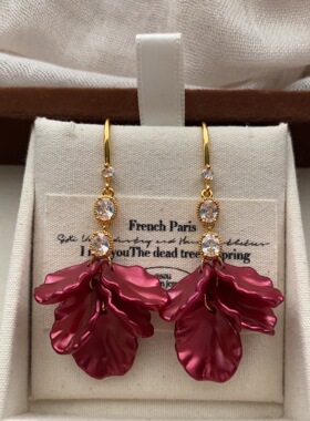 安可拉红色花瓣流苏耳环耳坠秋冬独特轻奢小众设计感浪漫耳环