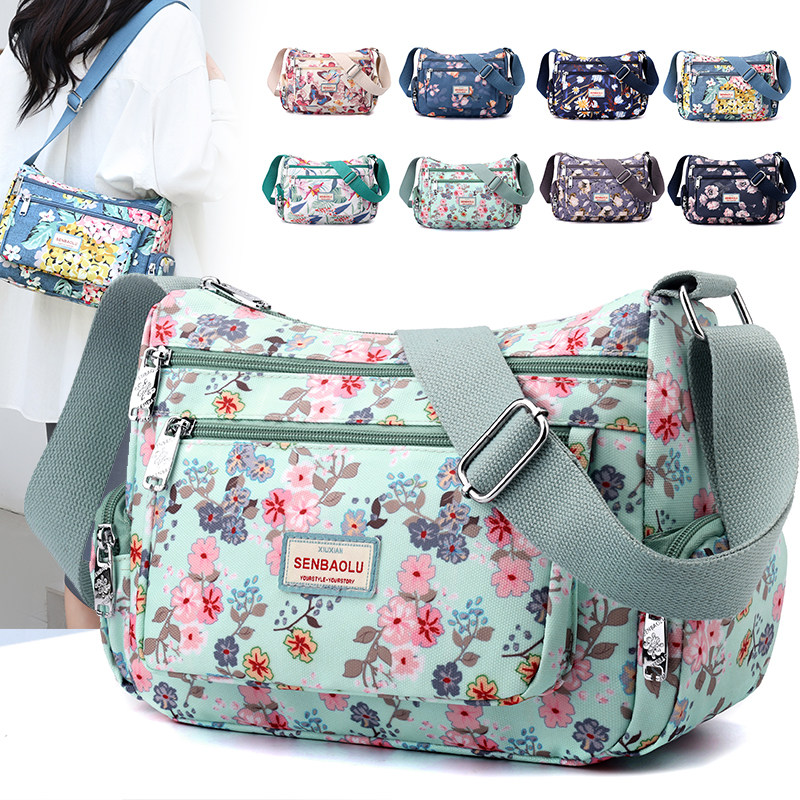 碎花小清新时尚单肩包轻便户外旅行中年妈妈包大容量多层斜挎包女
