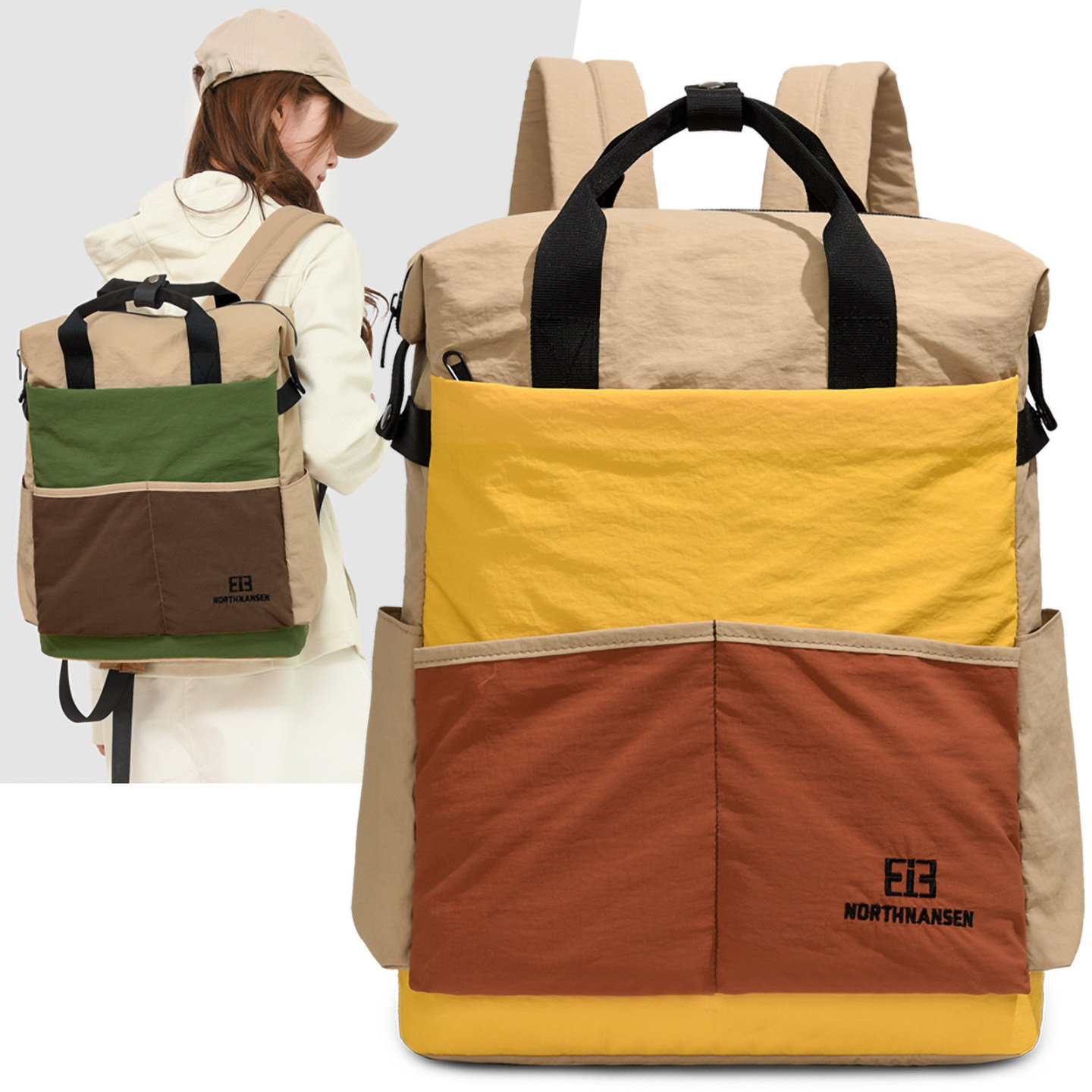 轻便撞色拼接双肩包男女款通用大容量防水校园书包外出旅行通勤包