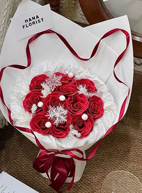 圣诞节平安夜仿真花送闺蜜女友节日礼物氛围感落雪玫瑰成品永生花
