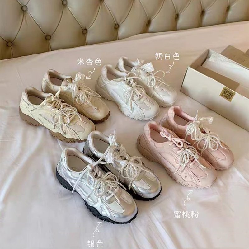 牛皮厚底内增高德训鞋女2025新款小个子百搭芭蕾风运动阿甘鞋休闲