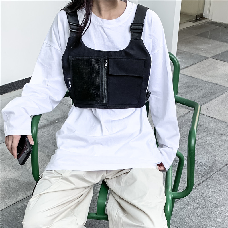 ZZM潮酷机能风胸挎包马甲包韩版潮流街舞背包潮男胸包休闲运动包