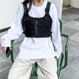 ZZM潮酷机能风胸挎包马甲包韩版潮流街舞背包潮男胸包休闲运动包
