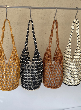 GFSN小众设计编织托特包女镂空串珠手提包百搭大容量女孩子百搭潮