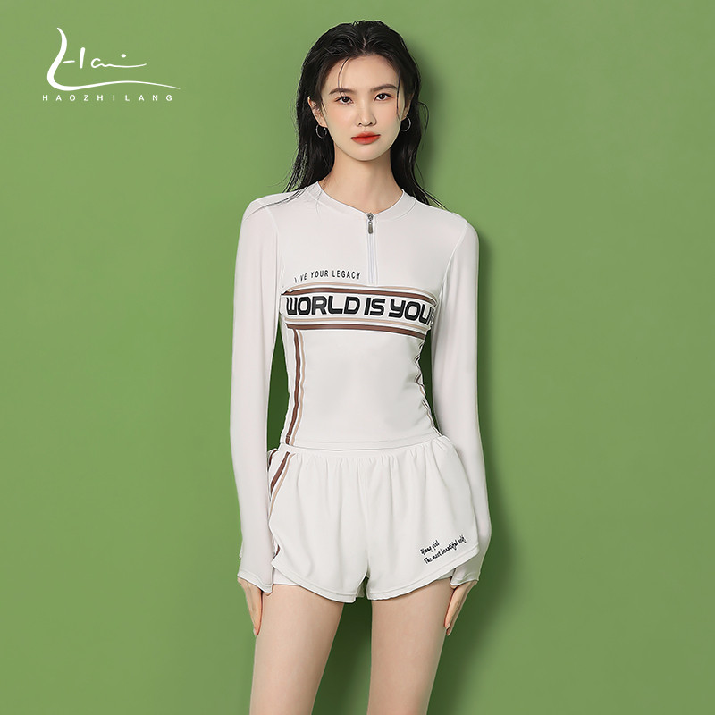 分体泳衣女泡温泉保守2024新款爆款显瘦遮肚平角游泳馆专用游泳衣