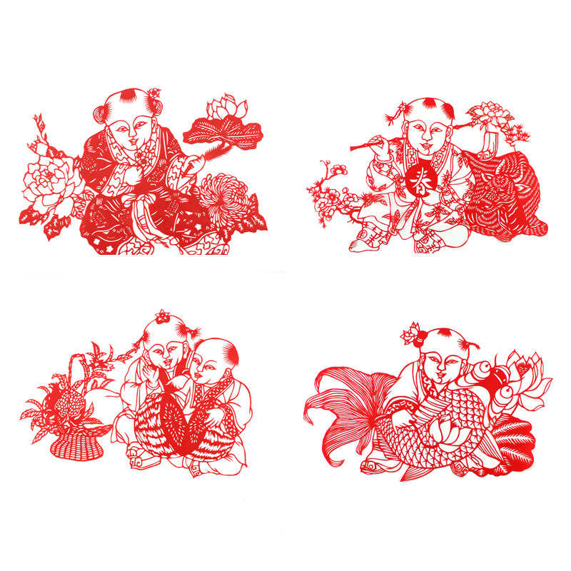 中国风工艺品手工剪纸窗花杨柳青年画剪纸画幼儿学校装饰吉祥娃娃