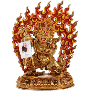 二臂玛哈嘎拉中式摆件 尼泊尔手工铜全鎏金彩绘客厅装饰品摆件7寸