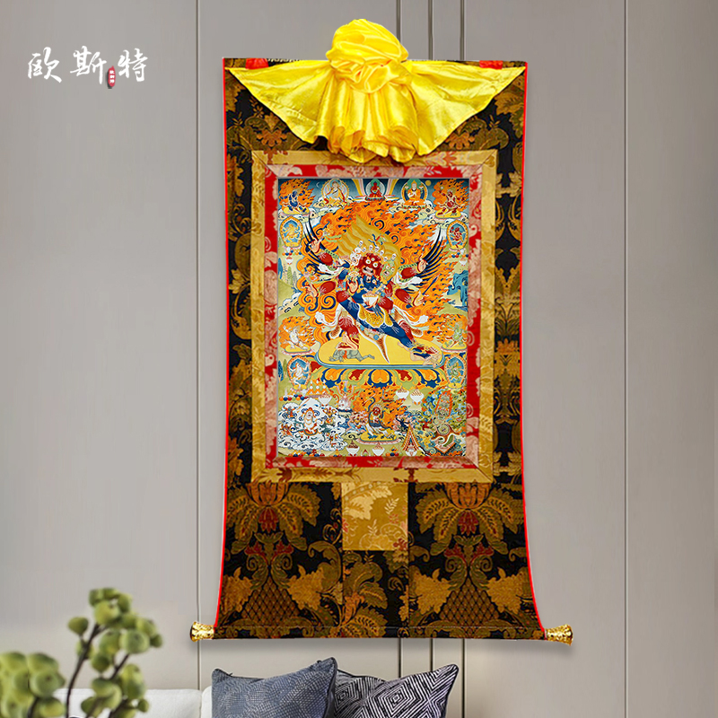 欧斯特马头明王矿物颜料唐卡室内家用马头金刚玄关装饰挂画图片