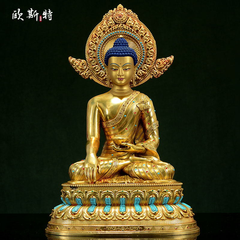 全鎏金释迦牟尼铜像摆件