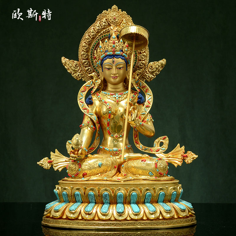 全鎏金大白伞盖铜像摆件