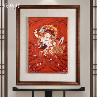 尼泊尔天然矿物颜料五路财神像挂画 饰画 欧斯特 白财神手绘唐卡装