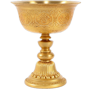 欧斯特 佛具用品铜鎏金佛前供灯座八吉祥酥油灯座 大号径9.8cm