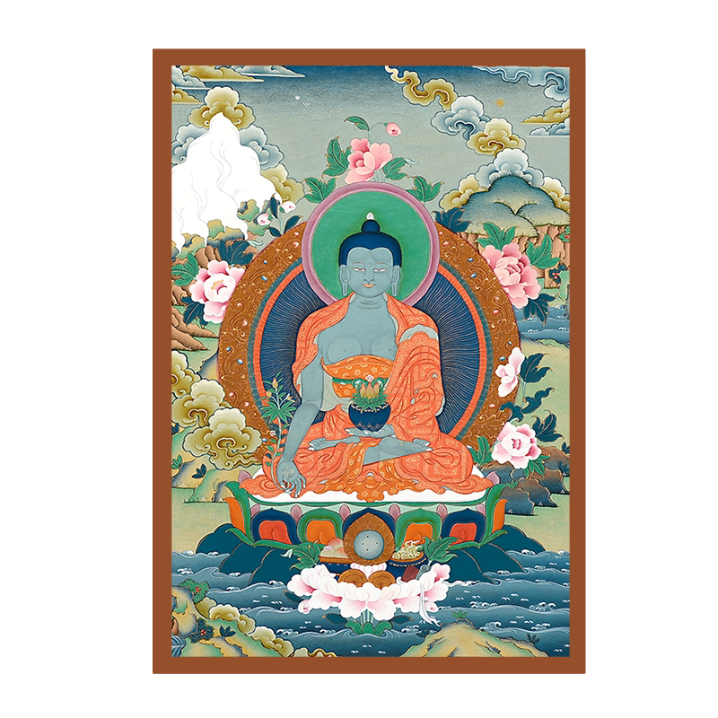 欧斯特药师佛矿物手绘客厅挂画