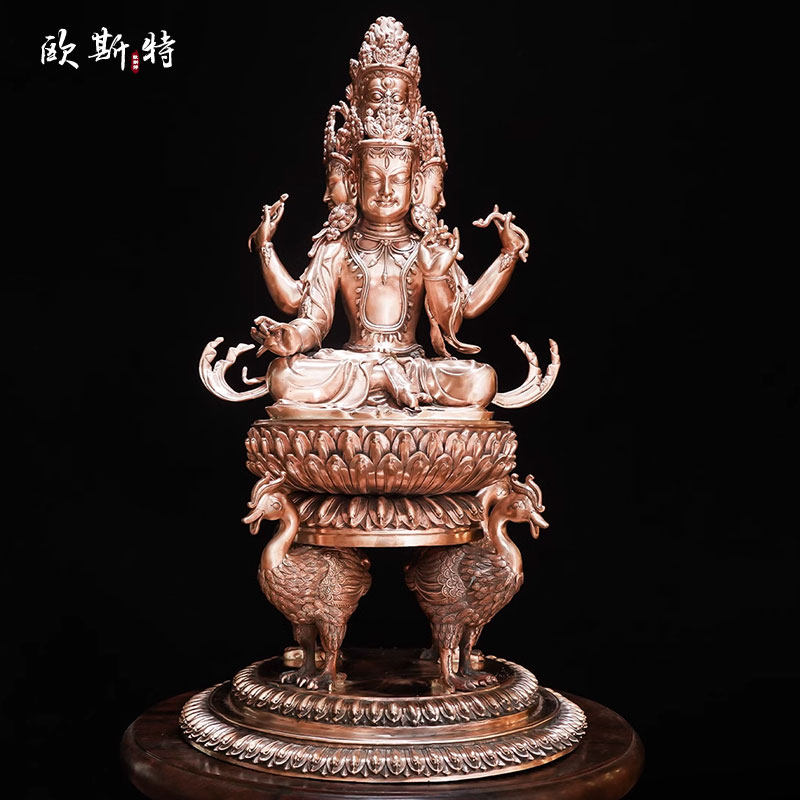 欧斯特紫铜雕花《孔雀佛母》室内家用《孔雀大明王》桌面摆件