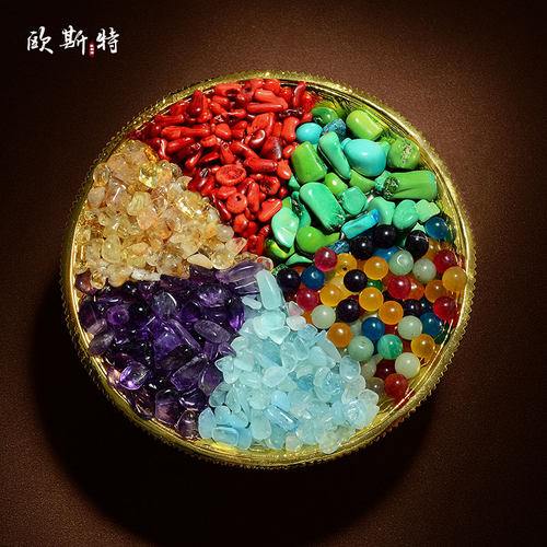 天然装赞宝石曼扎盘八供水晶