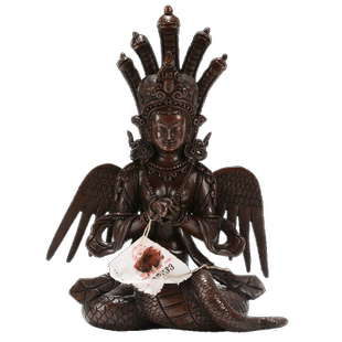 欧斯特 龙女菩萨中式摆件尼泊尔手工艺紫铜雕花五蛇女龙树菩萨7寸