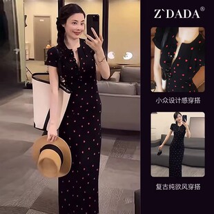 法式 中长款 修身 短袖 半开领连衣裙新 显瘦包臀裙女夏季 2026超火爆款