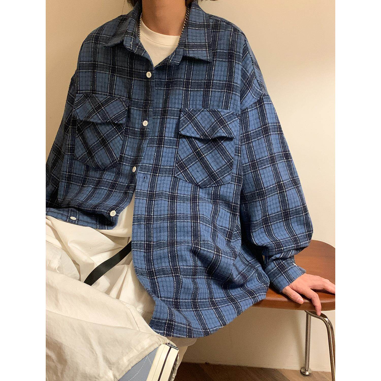 宽松加厚款长袖衬衫磨毛格子料衬衣外套G992-P65控89,男装衬衫,星座617A-5（原A405）