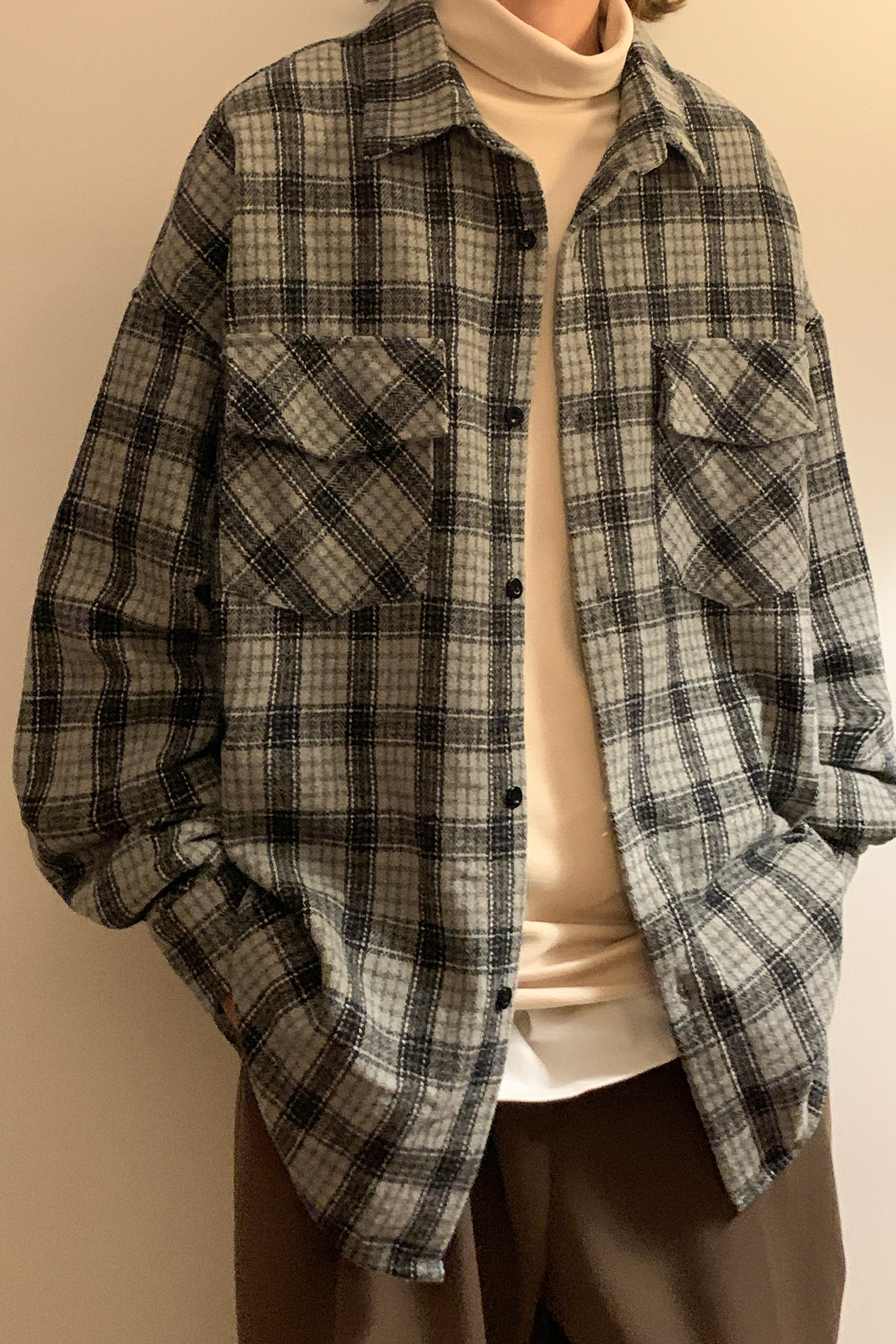 宽松加厚款长袖衬衫磨毛格子料衬衣外套G992-P65控89,男装衬衫,星座617A-5（原A405）