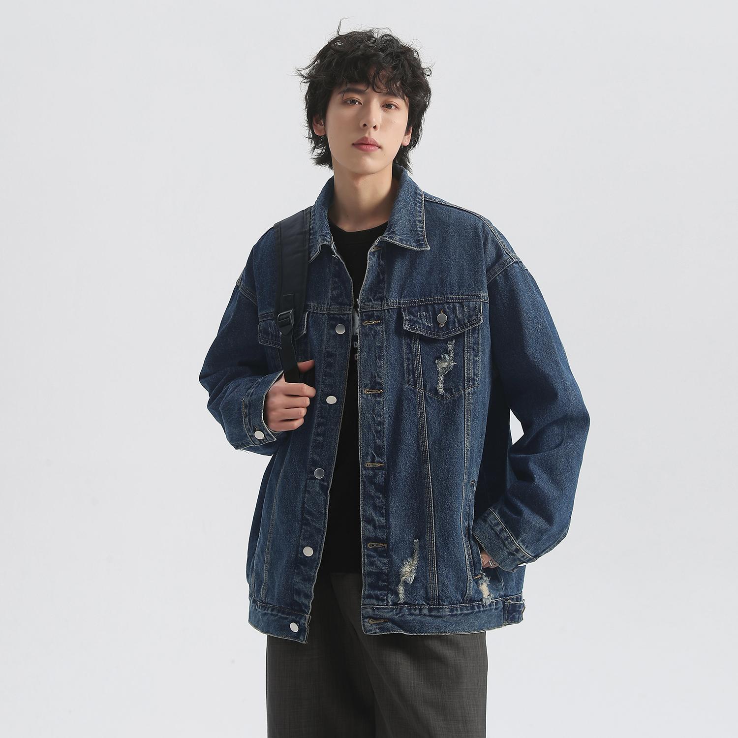 破洞牛仔夹克高品质复古做旧痞帅外套Q761-P90控128,男装夹克,星座617A-5（原A405）