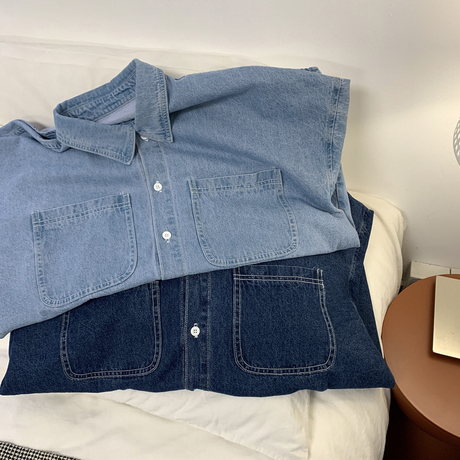 春季新款工装口袋日系长袖衬衣水洗宽松男牛仔衬衫Q151-P65控88,男装衬衫,星座617A-5（原A405）