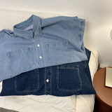 春季新款工装口袋日系长袖衬衣水洗宽松男牛仔衬衫Q151-P65控88，男装衬衫，星座617A-5（原A405）