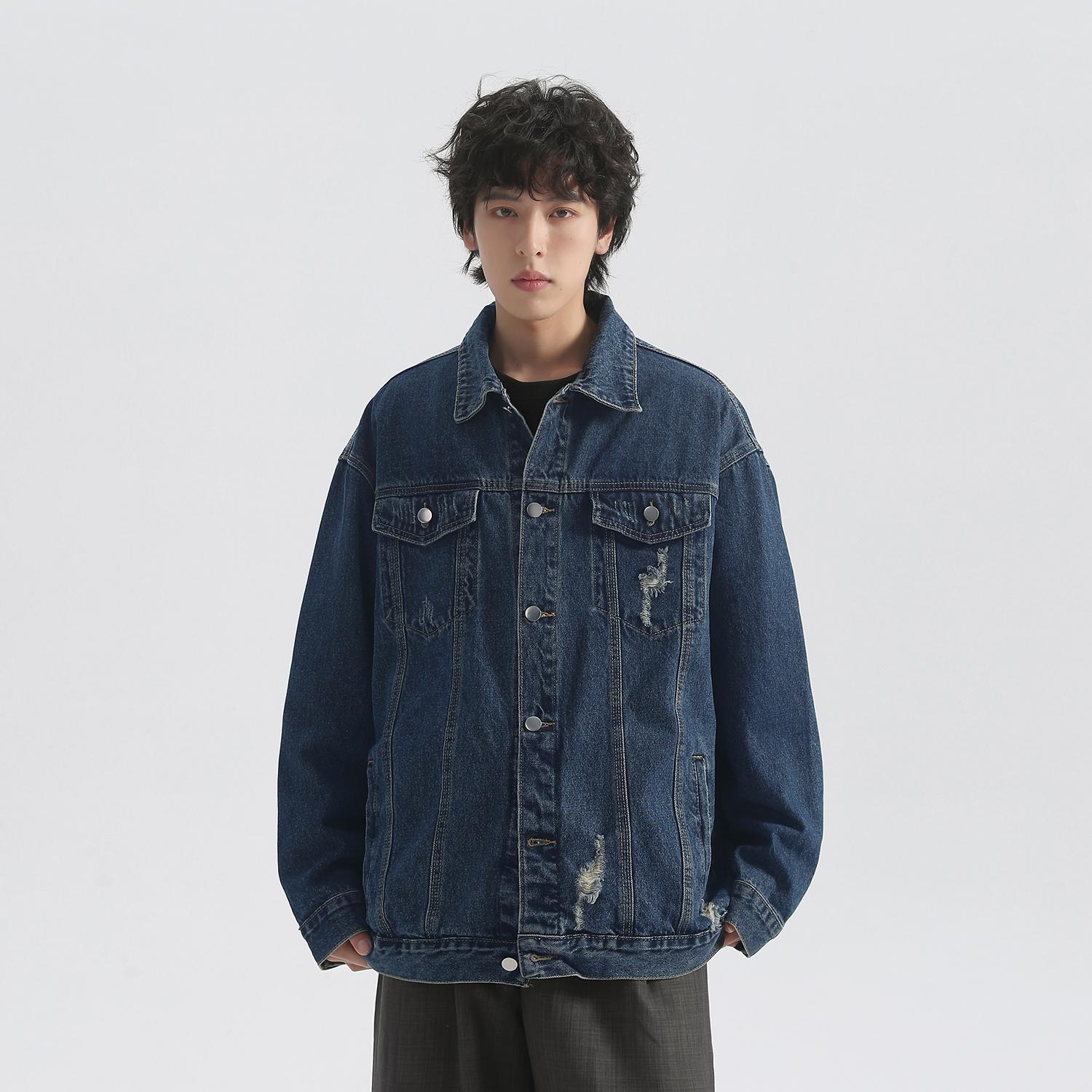 破洞牛仔夹克高品质复古做旧痞帅外套Q761-P90控128,男装夹克,星座617A-5（原A405）