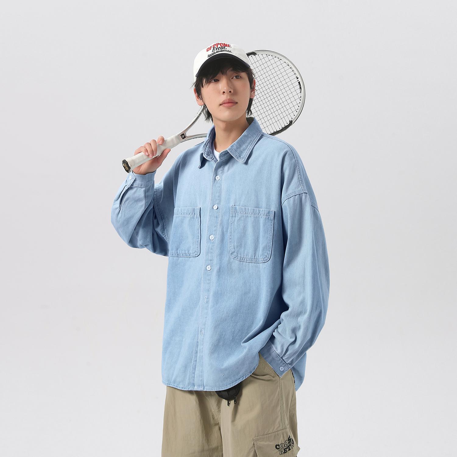 工装风宽松牛仔衬衫潮牌长袖外套Q151-P65控88，男装衬衫，星座617A-5（原A405）