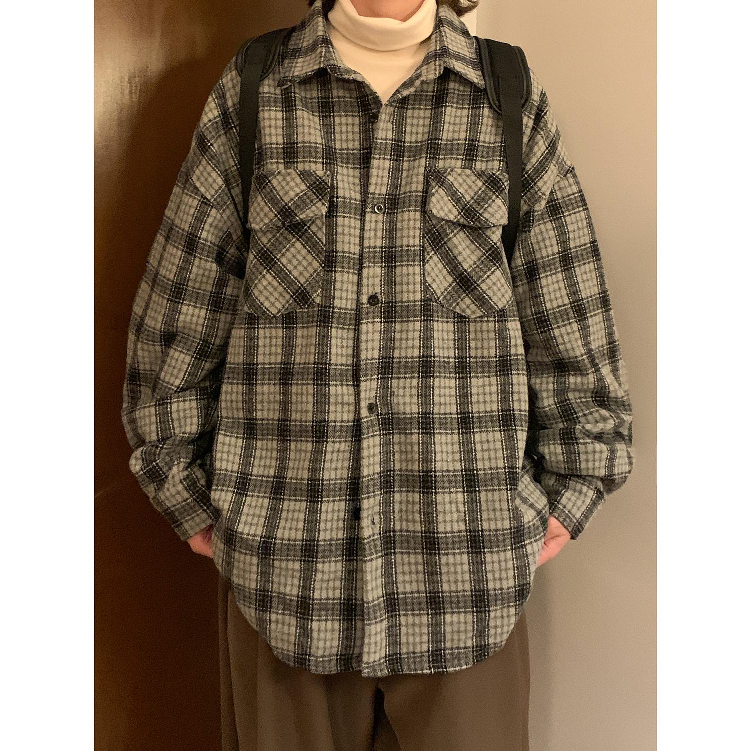 宽松加厚款长袖衬衫磨毛格子料衬衣外套G992-P65控89,男装衬衫,星座617A-5（原A405）