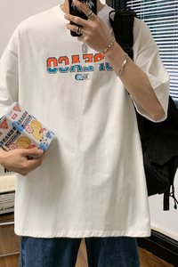 情侣装 夏季新款印字圆领短袖T恤男 韩版宽松班服潮 Q143-P28控39图片