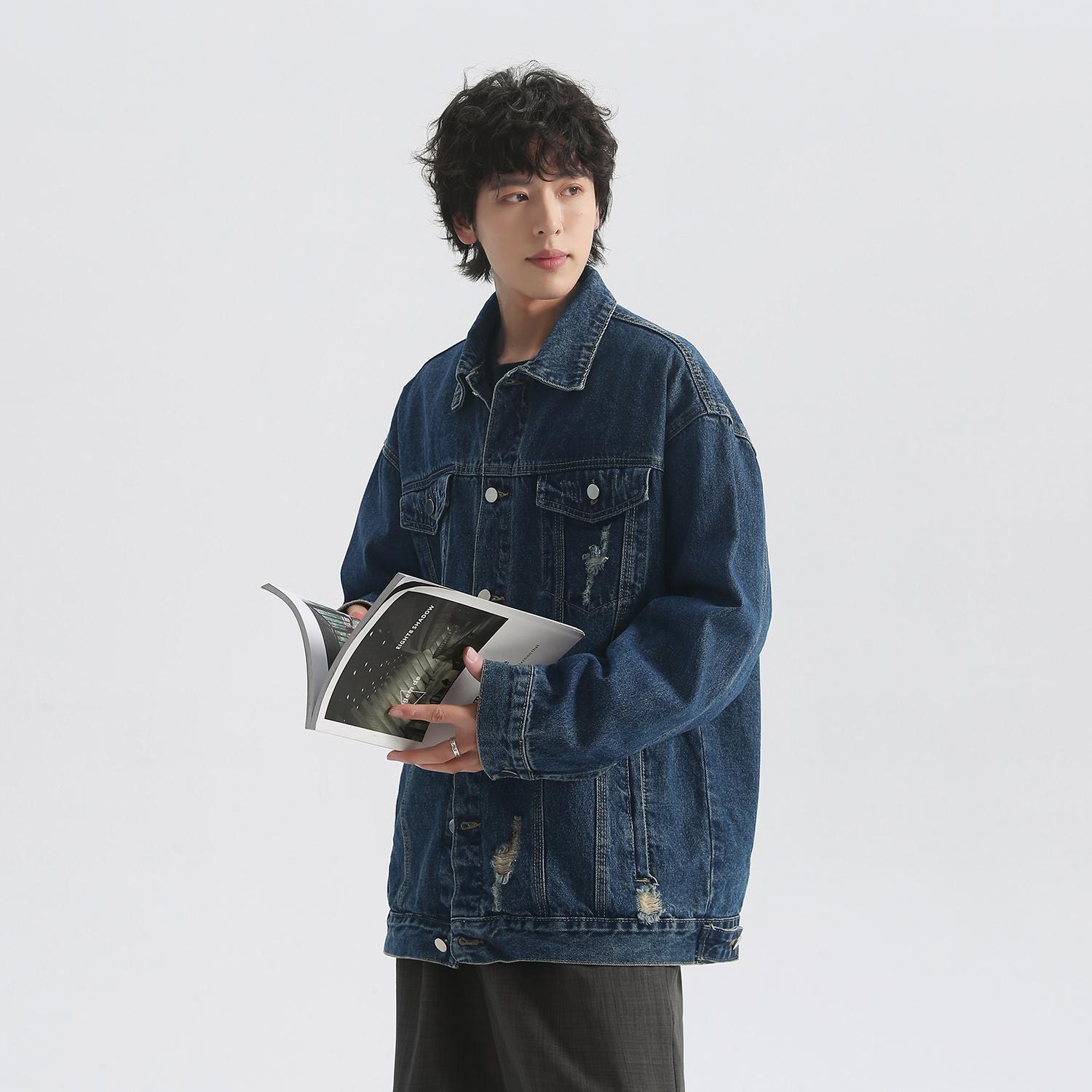 破洞牛仔夹克高品质复古做旧痞帅外套Q761-P90控128,男装夹克,星座617A-5（原A405）