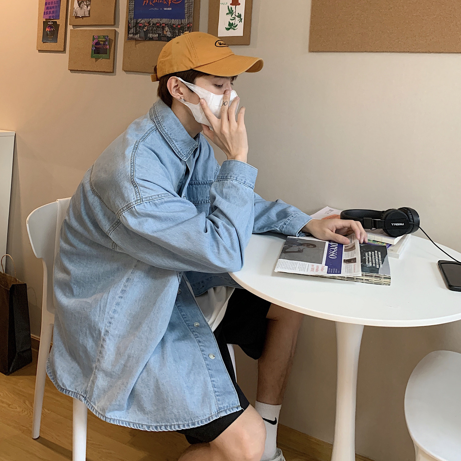 2023年春季长袖衬衣日系外套工装口袋宽松牛仔衬衫Q339-P68控88,男装衬衫,星座617A-5（原A405）