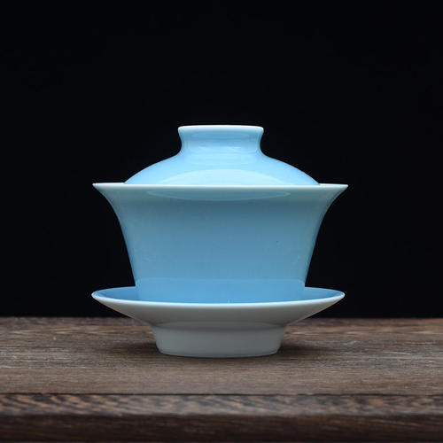 天青色盖碗茶碗景德镇陶瓷茶杯