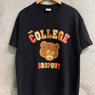 Kanye West侃爷辍学熊美式复古VTG高街休闲潮牌短袖T恤男女情侣款