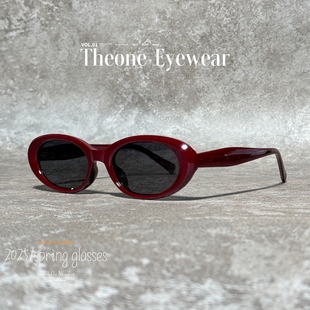 复古美式TR90墨镜女款窄框扁圆红色显白偏光太阳眼镜防紫外线遮阳