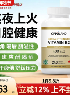oppuland核黄素进口维生素b2维VB2片400mg官方旗舰店正品b族vb2