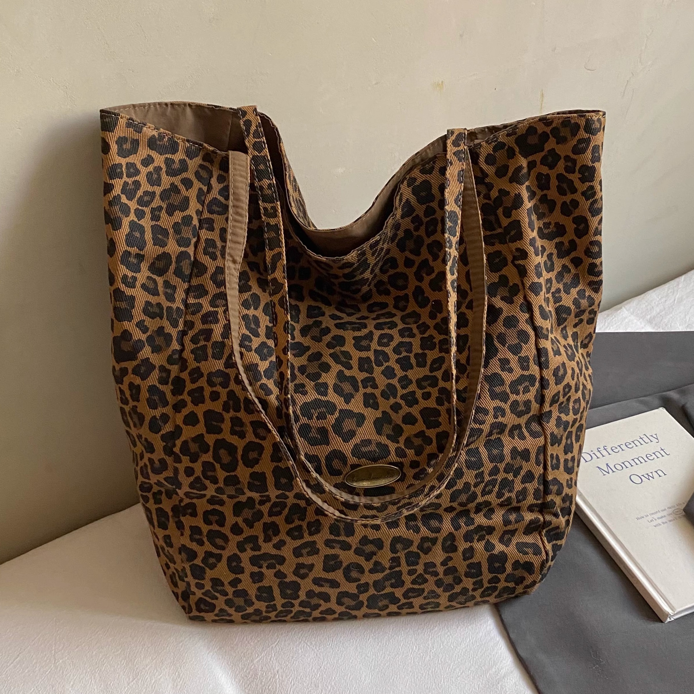 新款豹纹韩版帆布包包秋冬双面大容量托特包时尚百搭单肩手提包