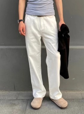 白色牛仔裤男2024新款春夏季薄款纯棉高档帅气宽松直筒休闲长裤潮