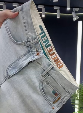 2024夏季新款牛仔裤男高端轻奢浅色修身弹力小直筒复古刺绣长裤潮