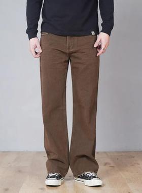 牛仔裤男美式复古纯棉宽松直筒咖色秋冬复古做旧休闲长裤百搭裤子