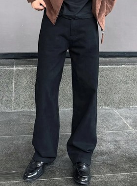 美式复古黑色牛仔裤男直筒宽松cleanfit百搭白色春夏秋冬加绒四季