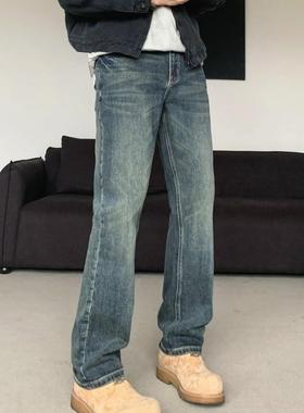 美式复古牛仔裤男高级感宽松直筒2024年秋季高品质ins潮百搭长裤
